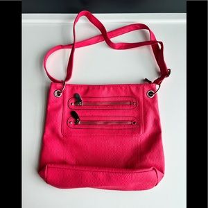 Barbie Pink Faux Leather Crossbody Bag with many Zipper Compartments!